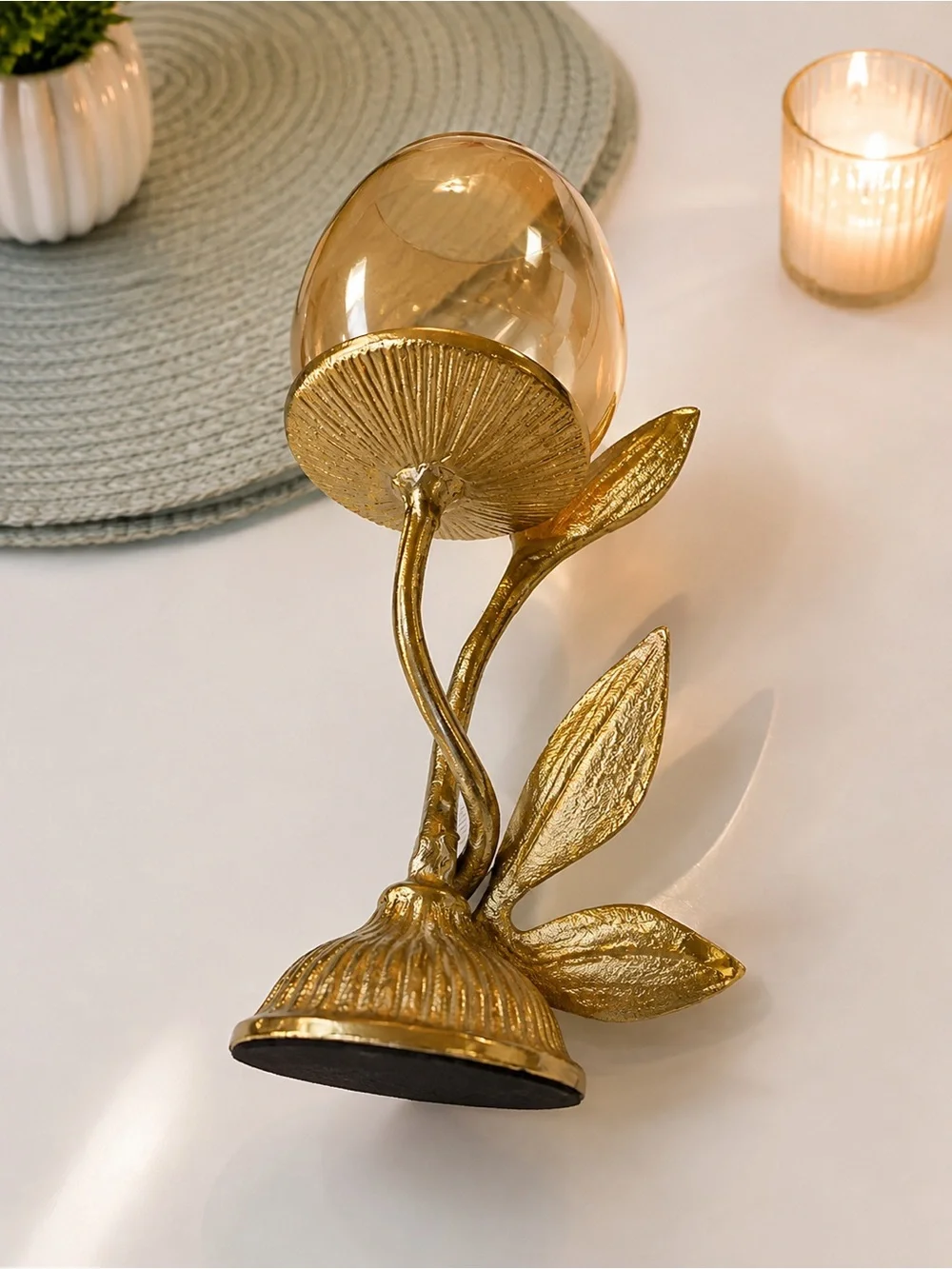 Gold Leaf Glass Votive Candle Holder - Elegant Home Accent